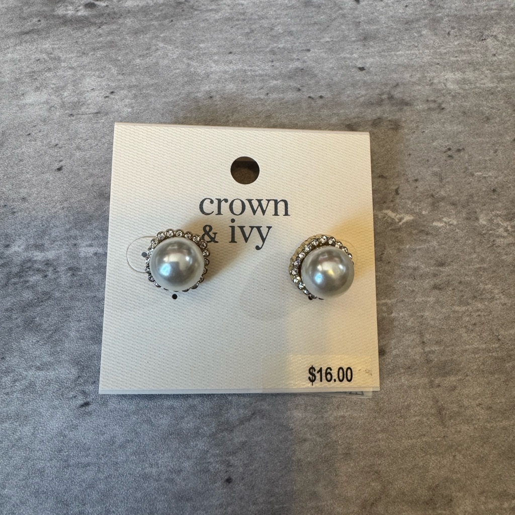 Crown & Ivy Silver Pearl Stud Earrings